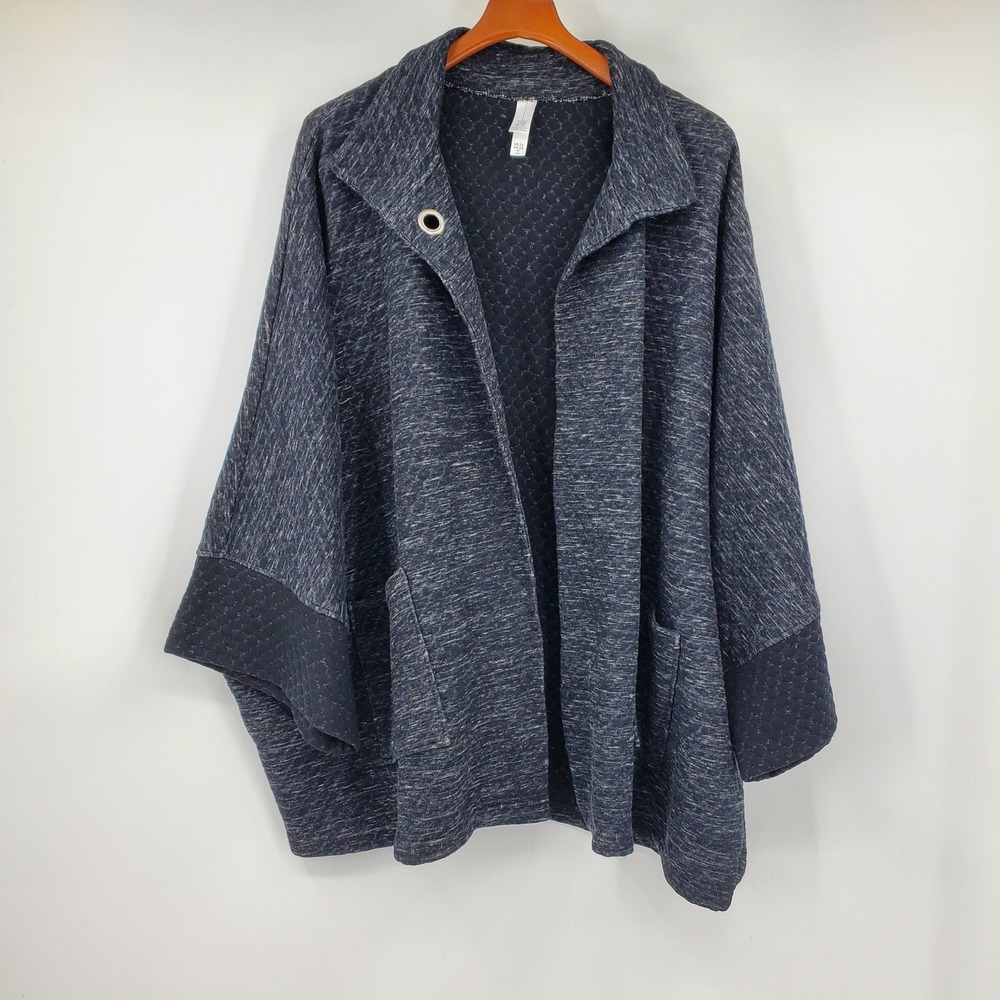 MarlaWynne Space Dye Quilted Open Front Topper Jacket Charcoal Plus 2X Lagen Art